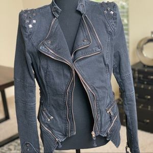 Gray Moto Jacket with Metallic Studs